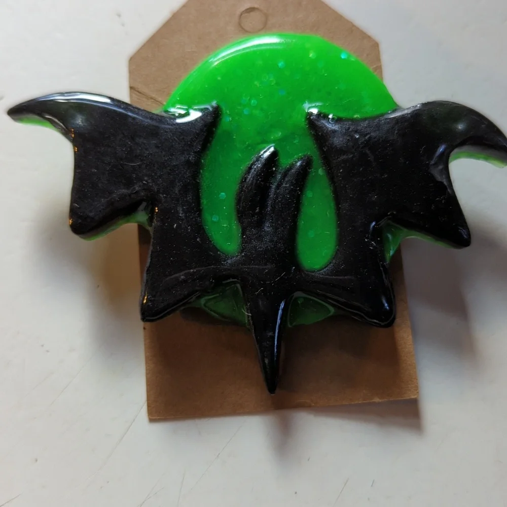 NWOT custom made epoxy bat earrings & pin set - Picture 5 of 6
